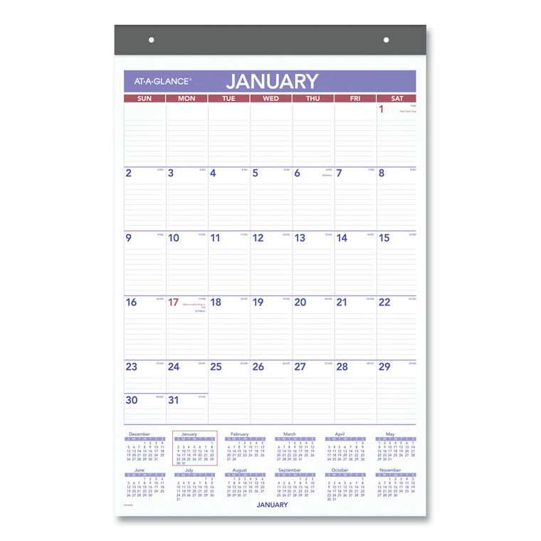 Repositionable Wall Calendar, 15.5 X 22.75, White/blue/red Sheets, 12-Month (jan To Dec): 2022 - AAGPM17RP28