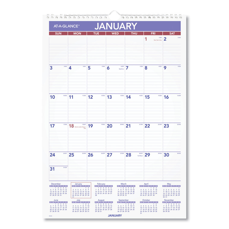 Monthly Wall Calendar With Ruled Daily Blocks, 12 X 17, White Sheets, 12-Month (jan To Dec): 2022 - AAGPM228