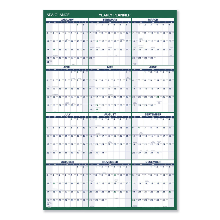 Vertical Erasable Wall Planner, 32 X 48, White/green Sheets, 12-Month (jan To Dec): 2022 - AAGPM31028