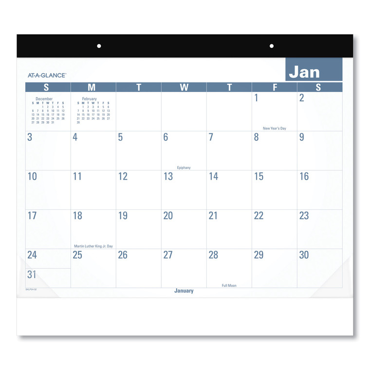 Easy-To-Read Monthly Desk Pad, 22 X 17, White/blue Sheets, Black Binding, Clear Corners, 12-Month (jan To Dec): 2022 - AAGSKLP2432