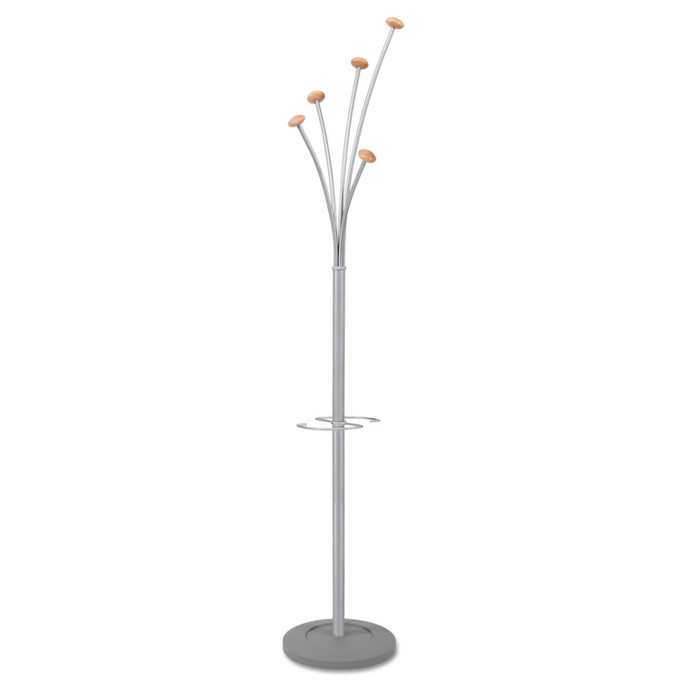 Festival Coat Stand With Umbrella Holder, Five Knobs, 14w X 14d X 73.67h, Silver Gray - ABAPMFEST