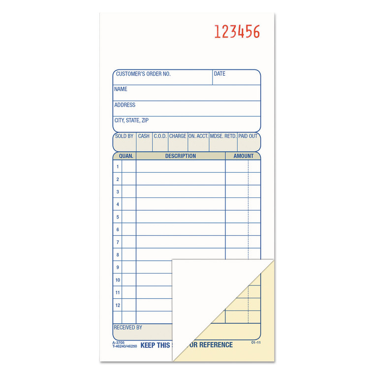 Two-Part Sales Book, Two-Part Carbon, 3.38 X 6.69, 1/page, 50 Forms - ABFDC3705