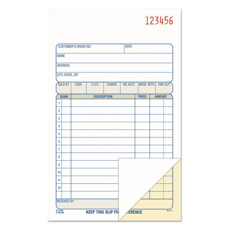 Two-Part Sales Book, Two-Part Carbon, 6.69 X 4.19, 1/page, 50 Forms - ABFDC4705