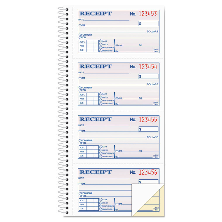 Two-Part Rent Receipt Book, Two-Part Carbonless, 2.75 X 4.75, 4/page, 200 Forms - ABFSC1152