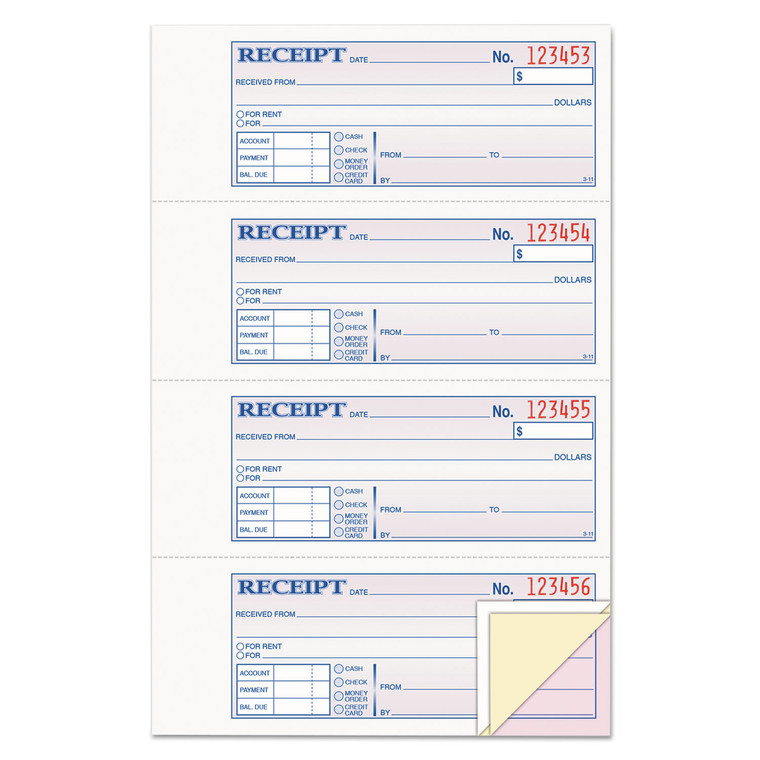 Receipt Book, Three-Part Carbonless, 7.19 X 11, 4/page, 100 Forms - ABFTC1182