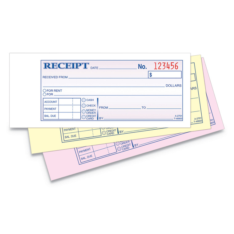 Receipt Book, Three-Part Carbonless, 2.75 X 7.19, 1/page, 50 Forms - ABFTC2701