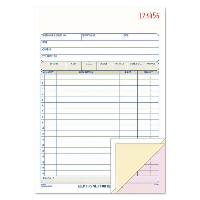 Tops Sales/order Book, Three-Part Carbonless, 7.95 X 5.56, 1/page, 50 Forms - ABFTC5805