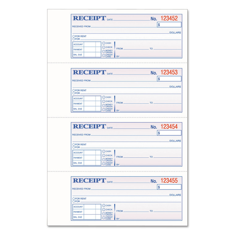 Tops 3-Part Hardbound Receipt Book, Three-Part Carbonless, 7 X 2.75, 4/page, 200 Forms - ABFTCH1185