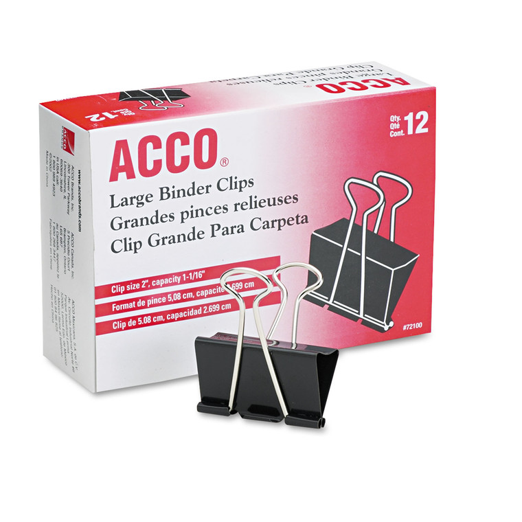 Binder Clips, Large, Black/silver, Dozen - ACC72100