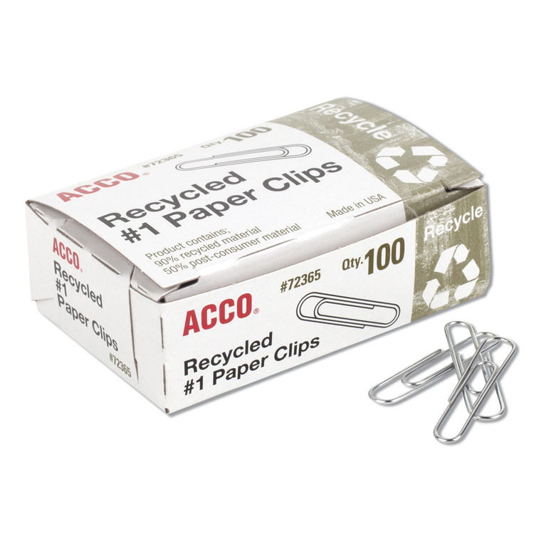 Recycled Paper Clips, Medium (no. 1), Silver, 100/box, 10 Boxes/pack - ACC72365