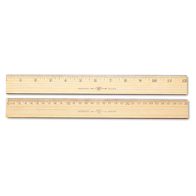 Wood Ruler, Metric And 1/16" Scale With Single Metal Edge, 12"/30 Cm Long - ACM10375