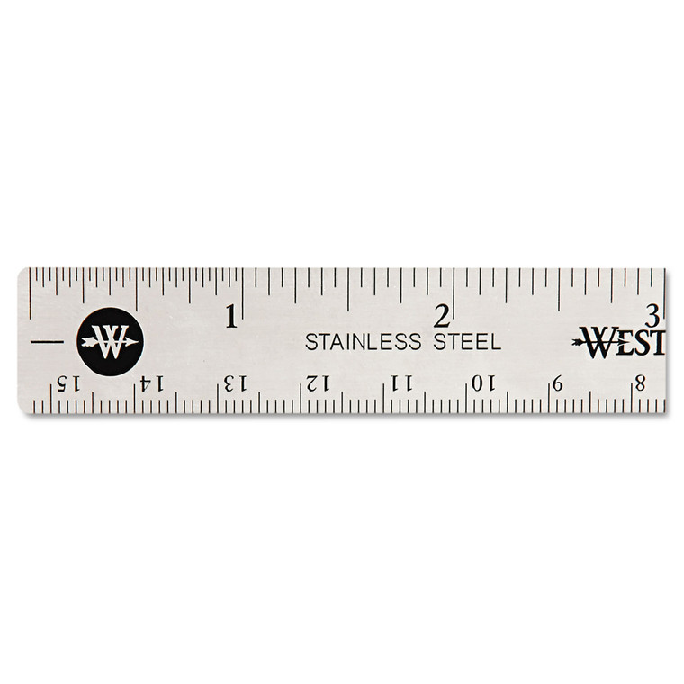 Stainless Steel Office Ruler With Non Slip Cork Base, Standard/metric, 6" Long - ACM10414