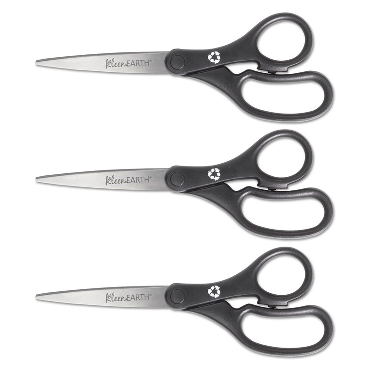 Kleenearth Basic Plastic Handle Scissors, 8" Long, 3.25" Cut Length, Black Straight Handles, 3/pack - ACM15585