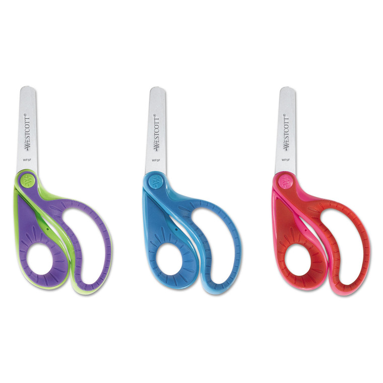 Ergo Jr. Kids' Scissors, Rounded Tip, 5" Long, 1.5" Cut Length, Randomly Assorted Offset Handles - ACM16670