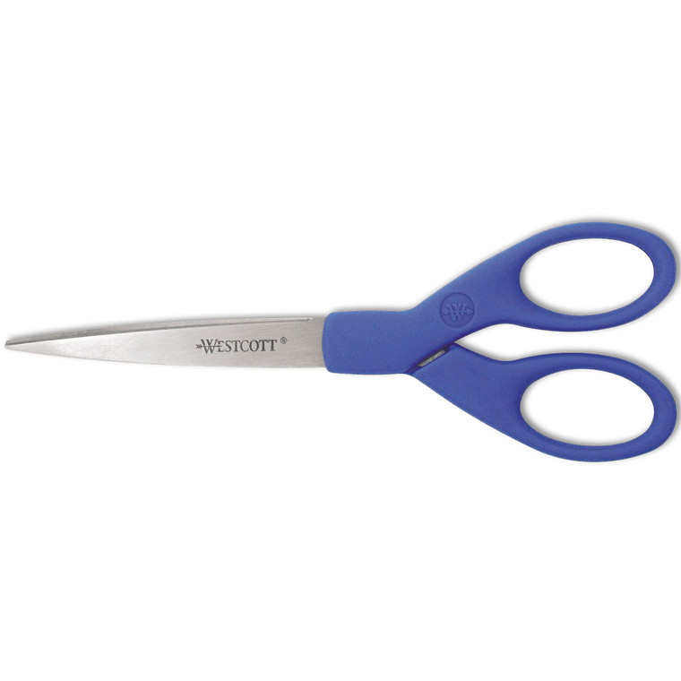 Preferred Line Stainless Steel Scissors, 7" Long, 2.5" Cut Length, Blue Straight Handle - ACM44217