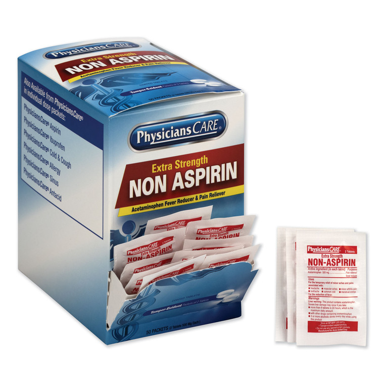 Non Aspirin Acetaminophen Medication, Two-Pack, 50 Packs/box - ACM90016