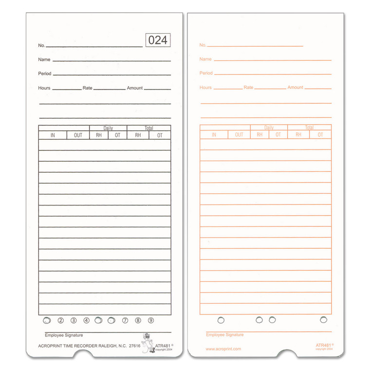 Time Clock Cards For Acroprint Atr480, Two Sides, 7.5 X 3.35, 50/pack - ACP099115000