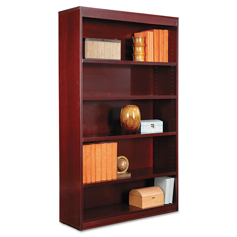 Square Corner Wood Veneer Bookcase, Five-Shelf, 35.63"w X 11.81"d X 60"h, Mahogany - ALEBCS56036MY