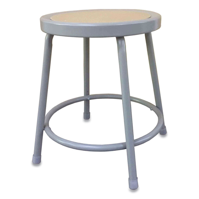 Industrial Metal Shop Stool, Backless, Supports Up To 300 Lb, 18" Seat Height, Brown Seat, Gray Base - ALEIS6618G