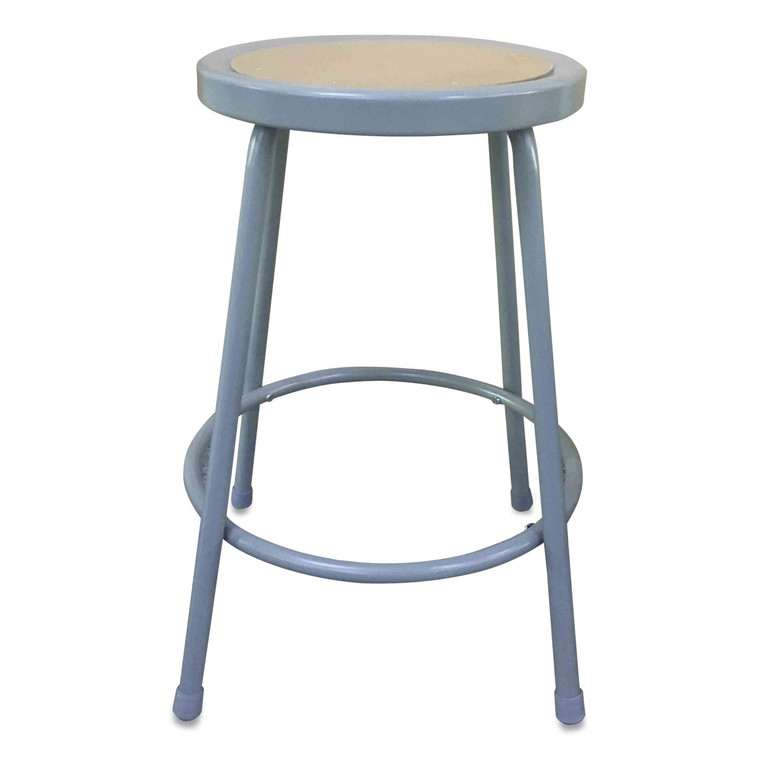 Industrial Metal Shop Stool, Backless, Supports Up To 300 Lb, 24" Seat Height, Brown Seat, Gray Base - ALEIS6624G