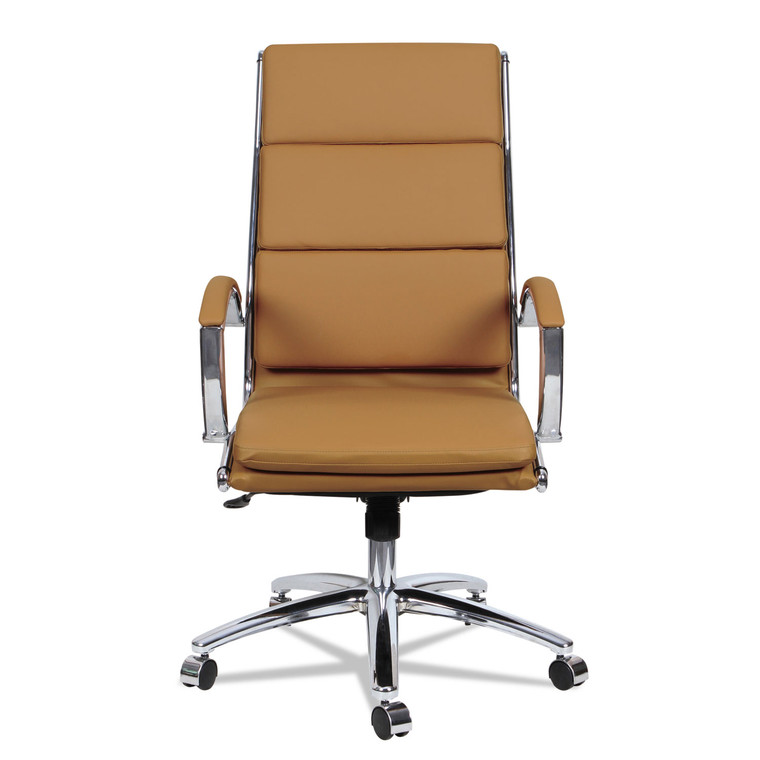Alera Neratoli High-Back Slim Profile Chair, Faux Leather, Support 275 Lb, 17.32" To 21.25" Seat, Camel Seat/back,chrome Base - ALENR4159