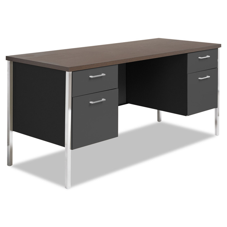 Double Pedestal Steel Credenza, 60w X 24d X 29.5h, Mocha/black - ALESD6024BM