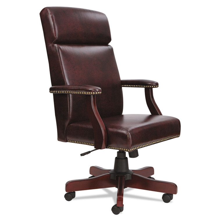 Alera Traditional Series High-Back Chair, Supports 275 Lb, 18.7" To 22.63" Seat, Oxblood Burgundy Seat/back, Mahogany Base - ALETD4136