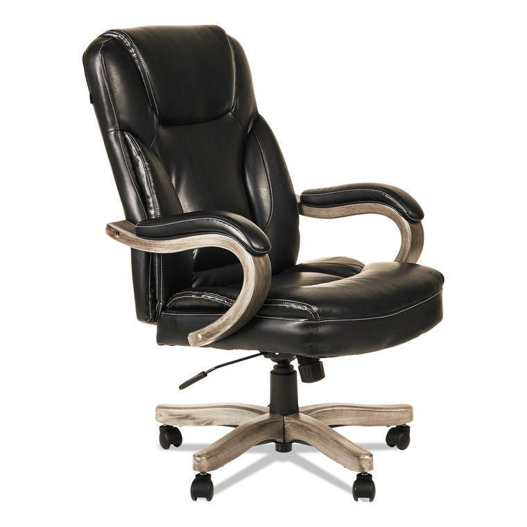 Alera Transitional Series Executive Wood Chair, Supports 275 Lb, 19.09" To 22.83" Seat Height, Black Seat/back, Gray Ash Base - ALETS4119G