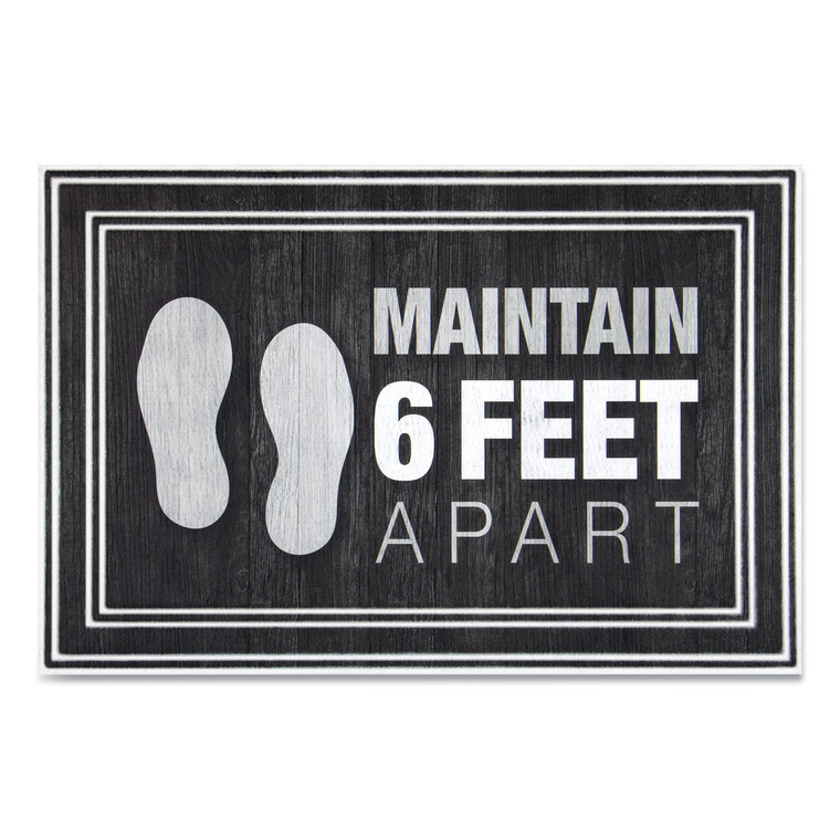 Message Floor Mats, 24 X 36, Charcoal, "maintain 6 Feet Apart" - APH3984528772X3