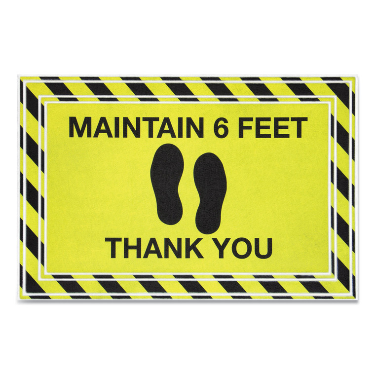 Message Floor Mats, 24 X 36, Black/yellow, "maintain 6 Feet Thank You" - APH3984528782X3