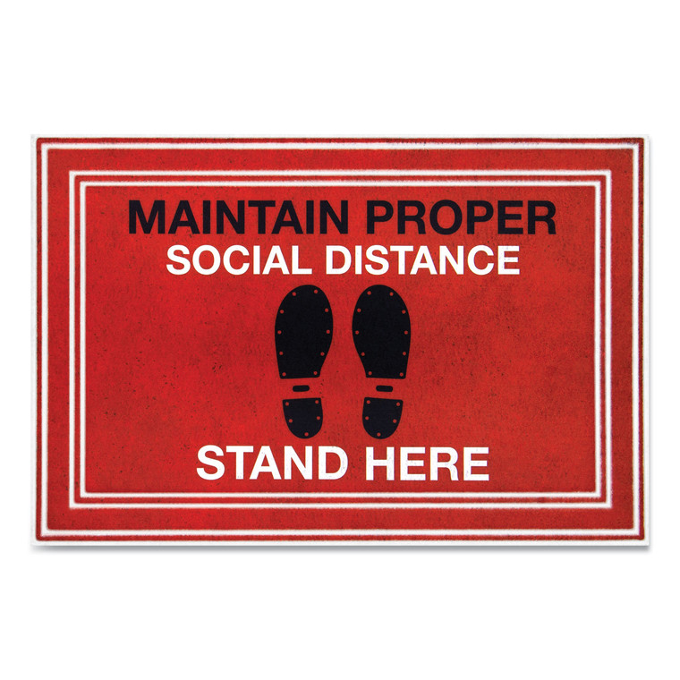 Message Floor Mats, 24 X 36, Red/black, "maintain Social Distance Stand Here" - APH3984528792X3