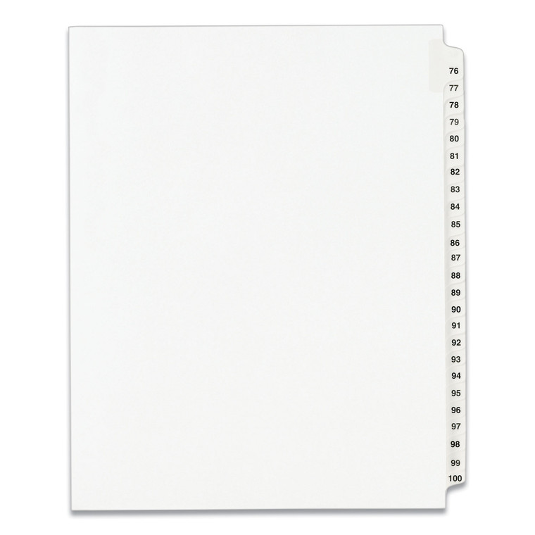 Preprinted Legal Exhibit Side Tab Index Dividers, Avery Style, 25-Tab, 76 To 100, 11 X 8.5, White, 1 Set, (1333) - AVE01333