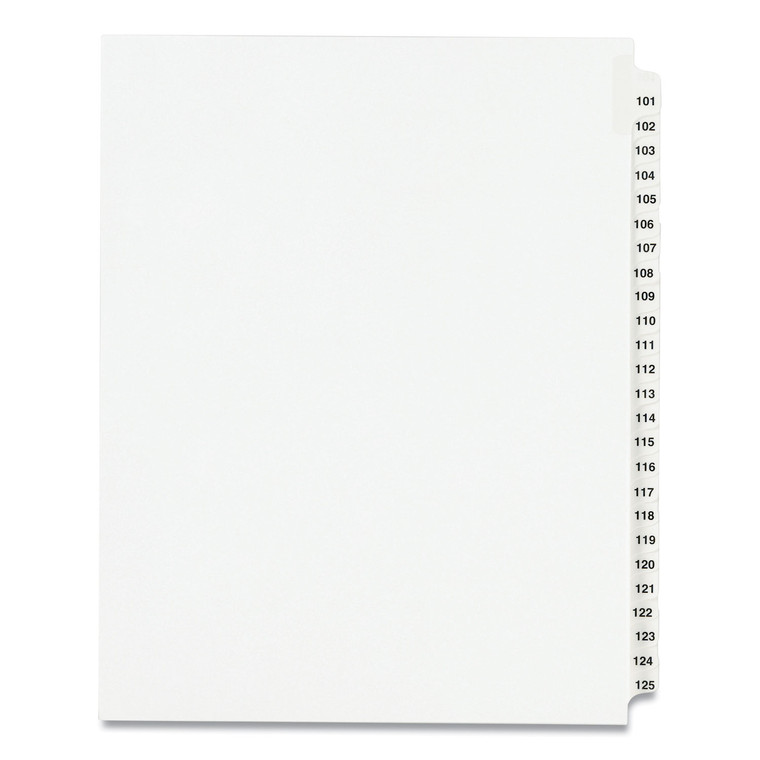Preprinted Legal Exhibit Side Tab Index Dividers, Avery Style, 25-Tab, 101 To 125, 11 X 8.5, White, 1 Set, (1334) - AVE01334