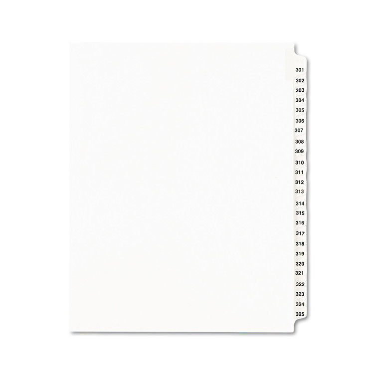 Preprinted Legal Exhibit Side Tab Index Dividers, Avery Style, 25-Tab, 301 To 325, 11 X 8.5, White, 1 Set, (1342) - AVE01342
