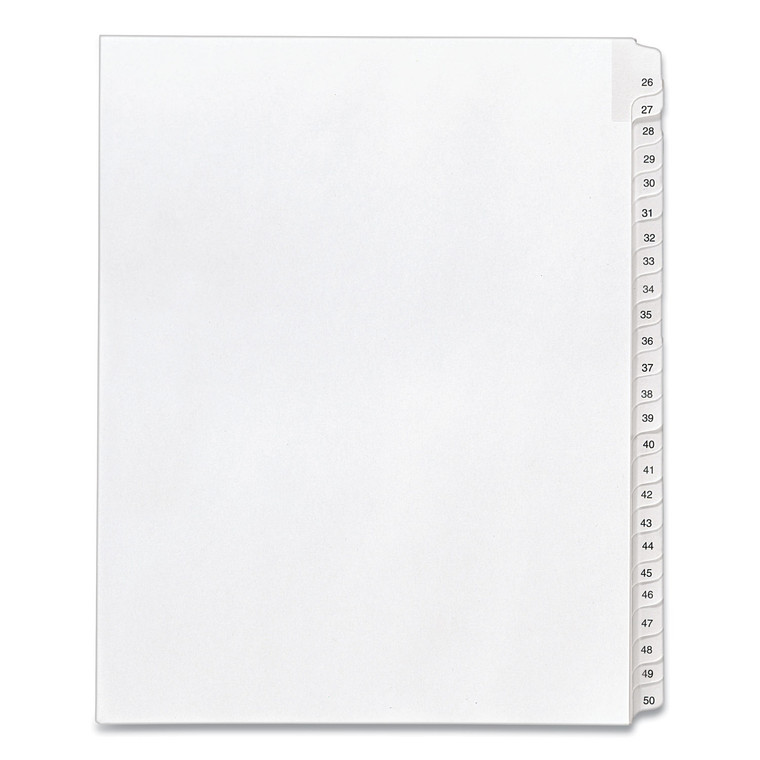 Preprinted Legal Exhibit Side Tab Index Dividers, Allstate Style, 25-Tab, 26 To 50, 11 X 8.5, White, 1 Set, (1702) - AVE01702