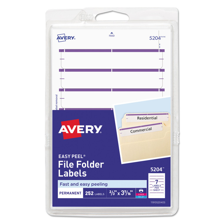Printable 4" X 6" - Permanent File Folder Labels, 0.69 X 3.44, White, 7/sheet, 36 Sheets/pack, (5204) - AVE05204