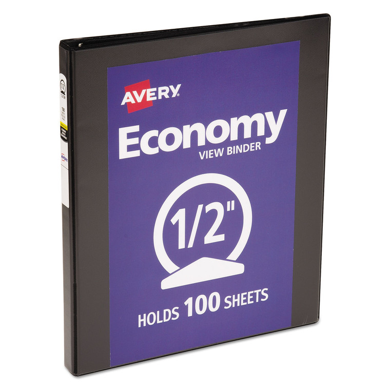 Economy View Binder With Round Rings , 3 Rings, 0.5" Capacity, 11 X 8.5, Black, (5705) - AVE05705