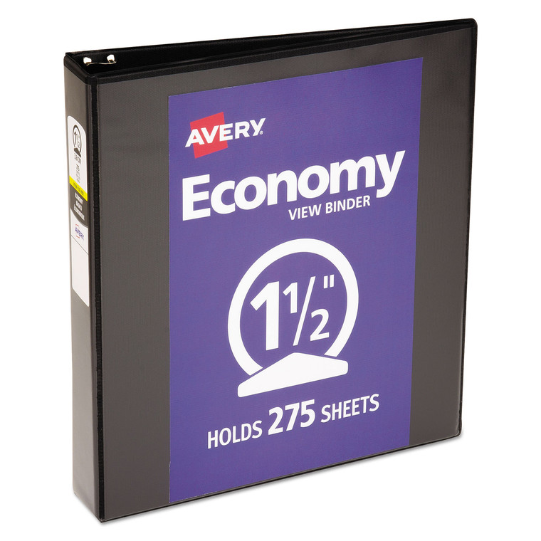 Economy View Binder With Round Rings , 3 Rings, 1.5" Capacity, 11 X 8.5, Black, (5725) - AVE05725