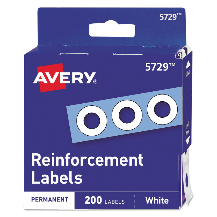 Dispenser Pack Hole Reinforcements, 1/4" Dia, White, 200/pack, (5729) - AVE05729