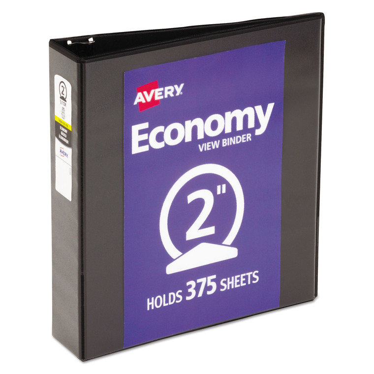 Economy View Binder With Round Rings , 3 Rings, 2" Capacity, 11 X 8.5, Black, (5730) - AVE05730