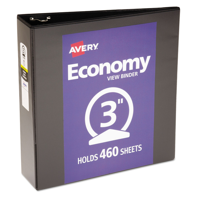 Economy View Binder With Round Rings , 3 Rings, 3" Capacity, 11 X 8.5, Black, (5740) - AVE05740