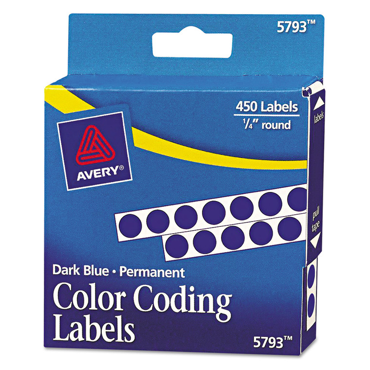 Handwrite-Only Permanent Self-Adhesive Round Color-Coding Labels In Dispensers, 0.25" Dia., Dark Blue, 450/roll, (5793) - AVE05793