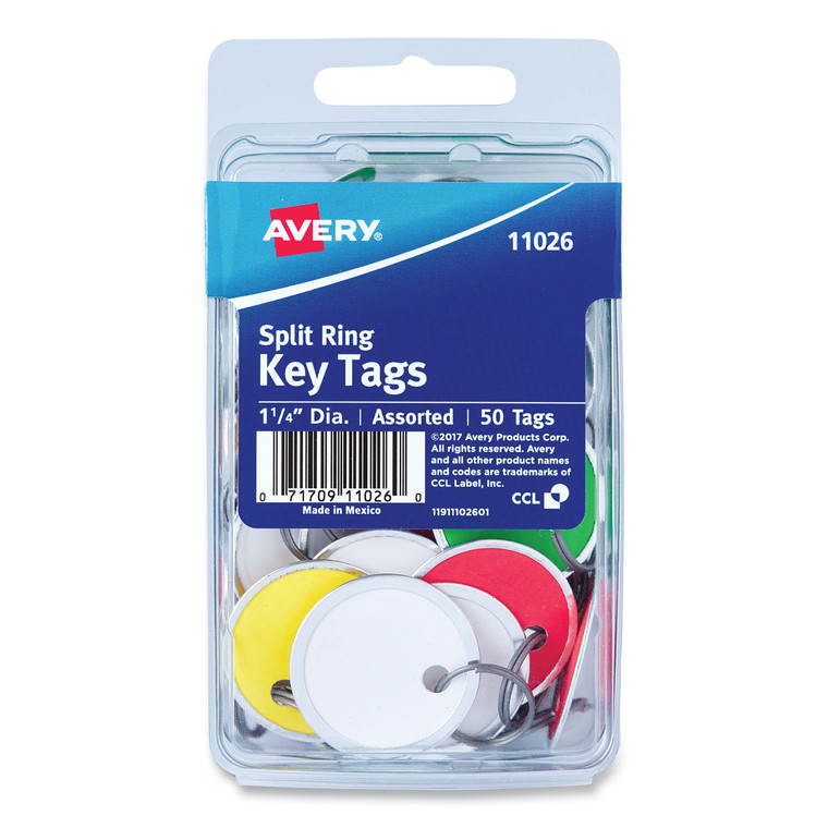 Key Tags With Split Ring, 1 1/4 Dia, Assorted Colors, 50/pack - AVE11026