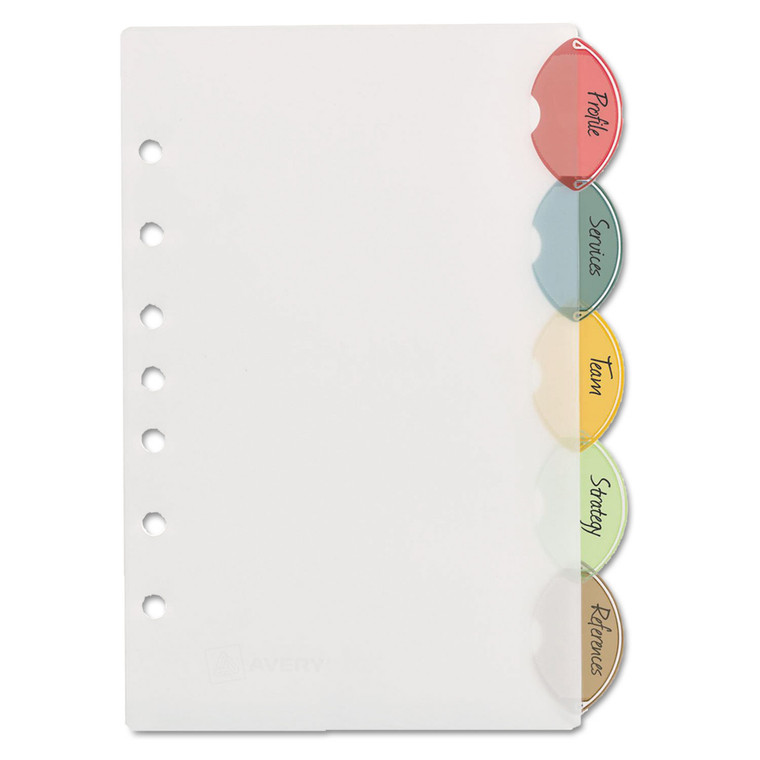 Insertable Style Edge Tab Plastic Dividers, 7-Hole Punched, 5-Tab, 8.5 X 5.5, Translucent, 1 Set - AVE11118