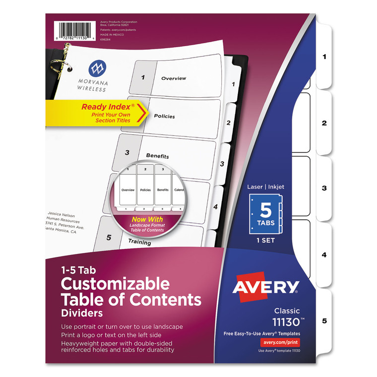 Customizable Toc Ready Index Black And White Dividers, 5-Tab, Letter - AVE11130