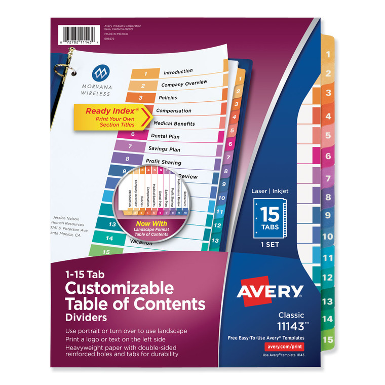 Customizable Toc Ready Index Multicolor Dividers, 15-Tab, Letter - AVE11143