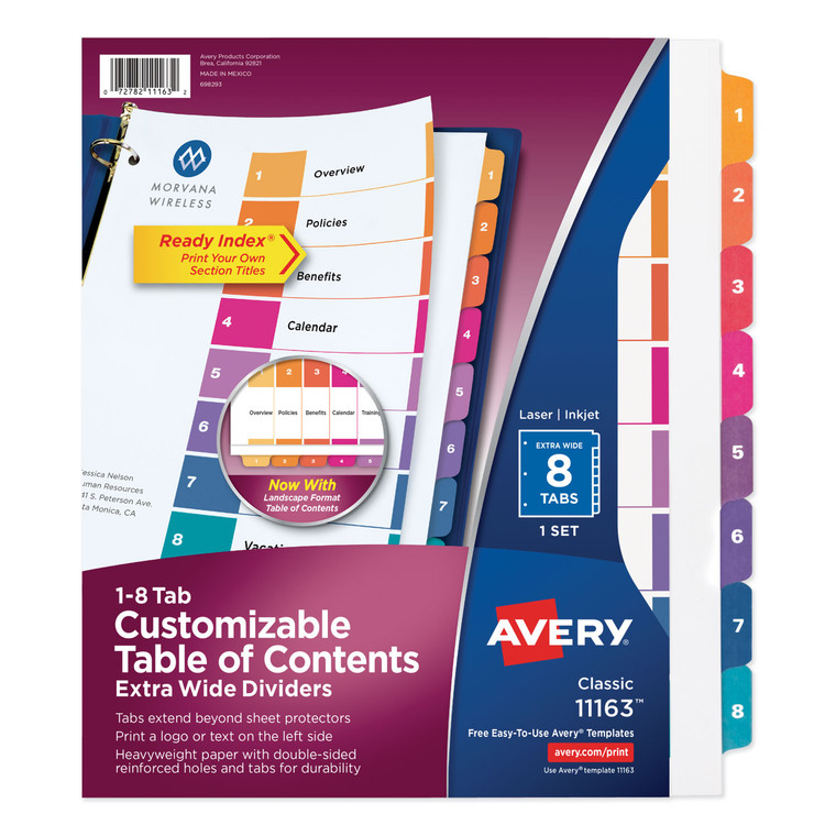 Customizable Toc Ready Index Multicolor Dividers, 8-Tab, Letter - AVE11163
