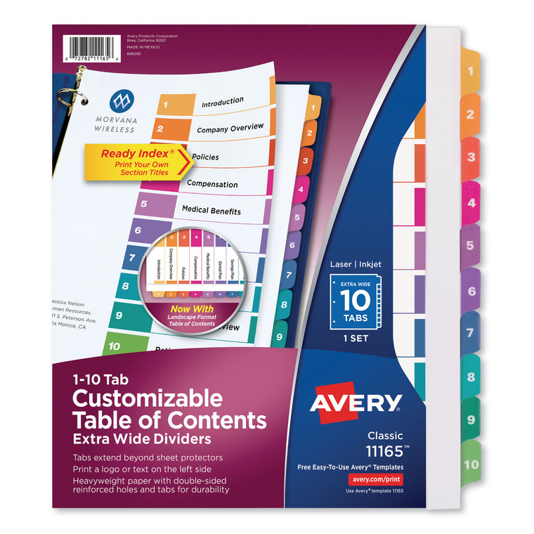 Customizable Toc Ready Index Multicolor Dividers, 10-Tab, Letter - AVE11165