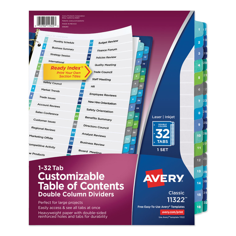 Customizable Toc Ready Index Double Column Multicolor Dividers, 32-Tab, Letter - AVE11322
