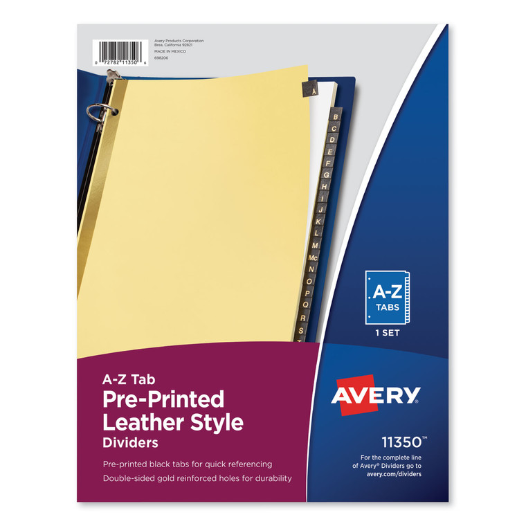 Preprinted Black Leather Tab Dividers W/gold Reinforced Edge, 25-Tab, Ltr - AVE11350